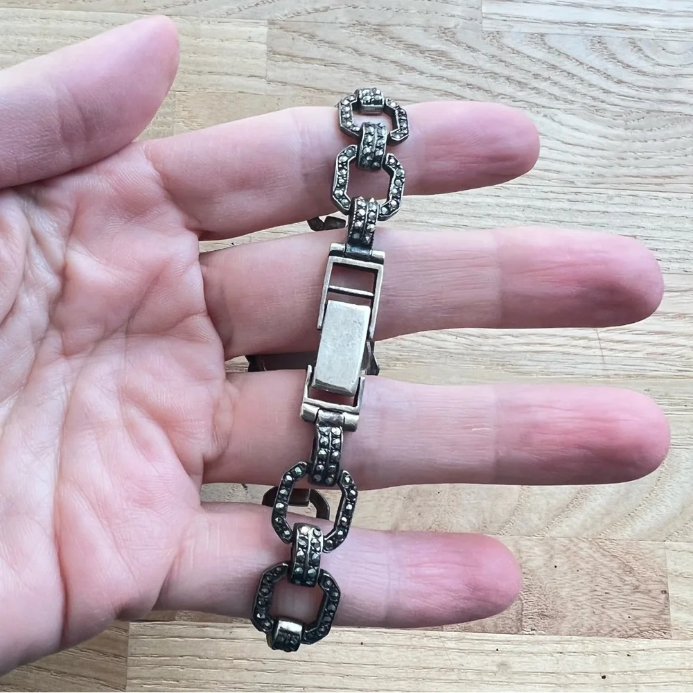 Vintage Sterling silver marcasite Art Deco ladies cocktail watch NEW BATTERY
